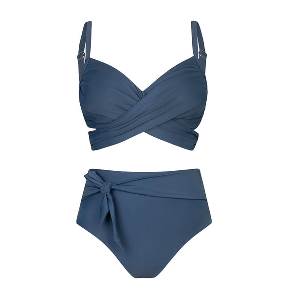 Bikini plus size z wiązaniem Niebieski