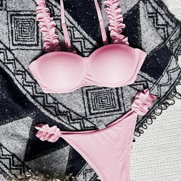 Bikini push-up z fiszbinami Różowy