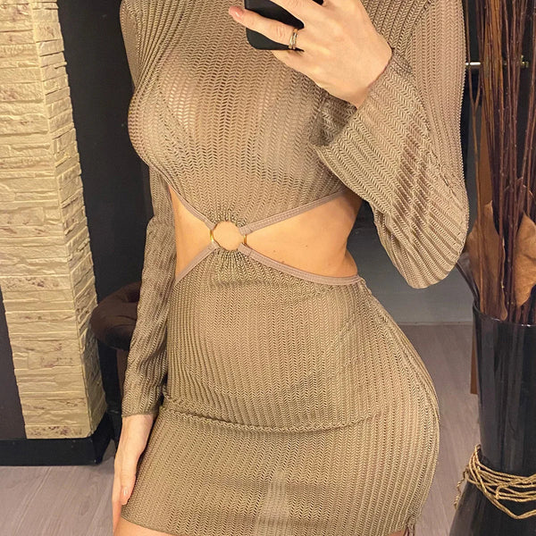 Trzyczęściowe bikini halter z długim rękawem Szary