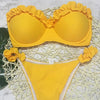 Zestaw bikini bandeau z falbanami i push-upem Żółty