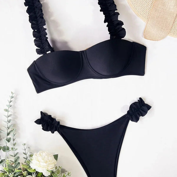 Bikini push-up z fiszbinami Czarny