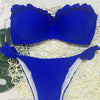 Zestaw bikini bandeau z falbanami i push-upem Niebieski