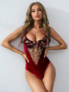 Body zdobione haftem w kwiatowe wzory Czerwony