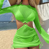 Trzyczęściowe bikini halter z długim rękawem Zielony