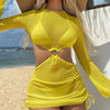 Trzyczęściowe bikini halter z długim rękawem Żółty